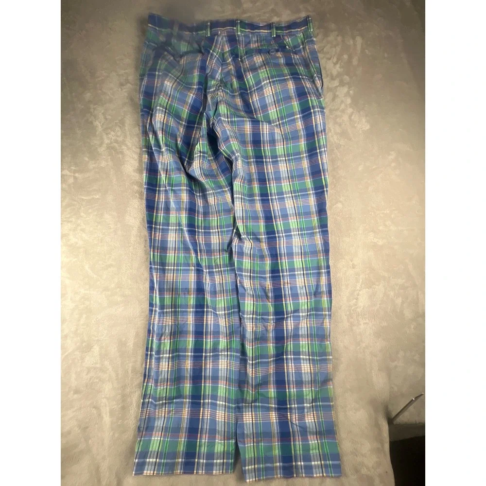 RLX Ralph Lauren Mens Blue Green Plaid Golf Pants Trousers 36x34 Cotton Blend